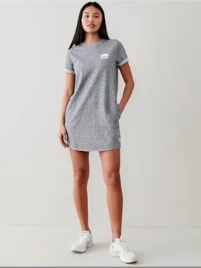Roots Heather Grey Mini Dress with Rolled Short Sleeves